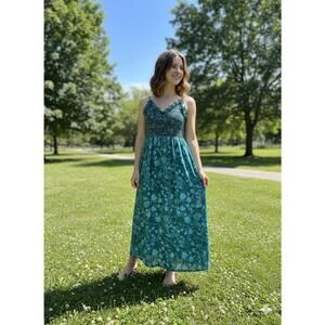 Boutique - Teal Floral Smocked Maxi Dress - S/M